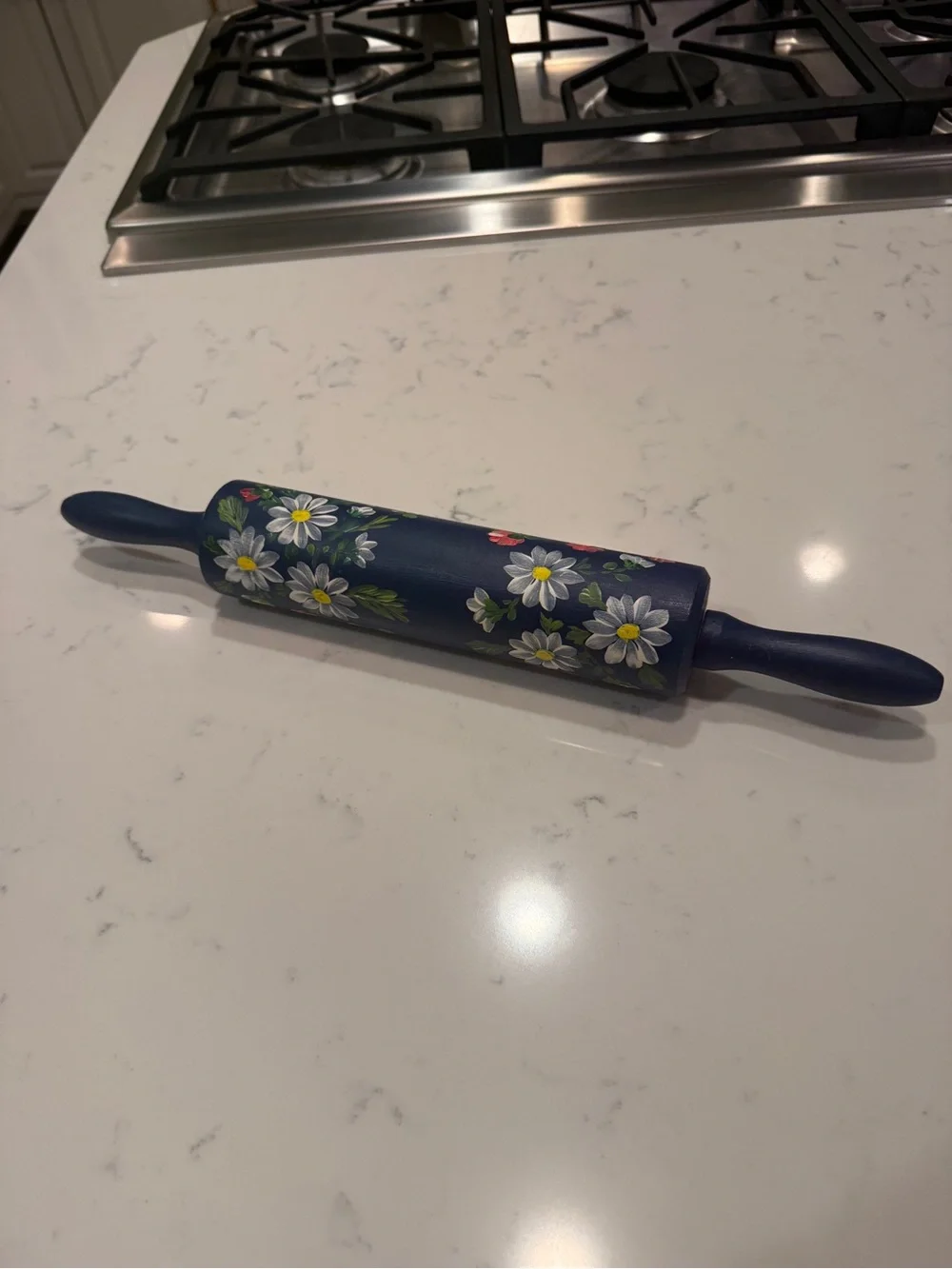 Hand-Painted Wooden Rolling Pin | Blue Daisy Cottage Farmhouse Kitchen Decor